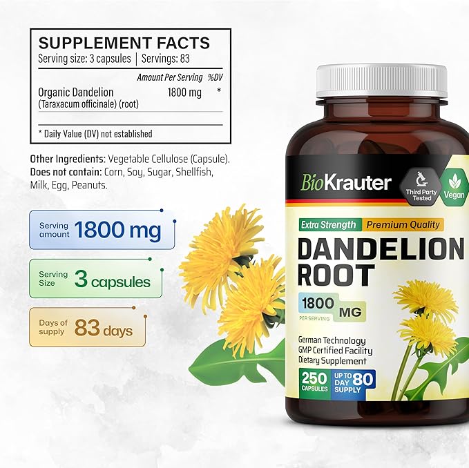 Dandelion Root Capsules 1800 mg