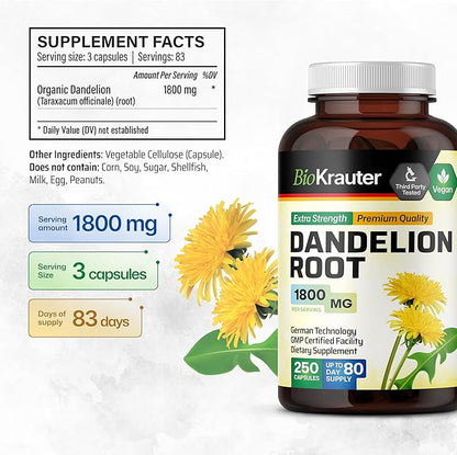 Dandelion Root Capsules 1800 mg