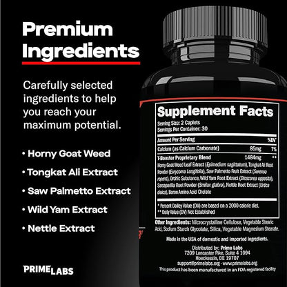 Prime Labs - Men's Testosterone Booster (2 Pack) - Stamina, Endurance, & Strength Booster - 120 Caplets