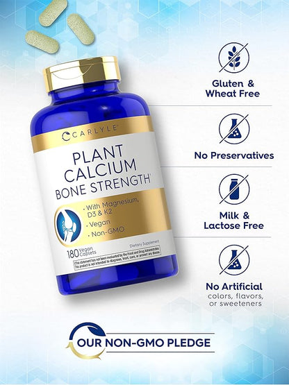 Carlyle Plant Based Calcium with Vitamin K2, D3, D3, Magnesium 180 Vegan