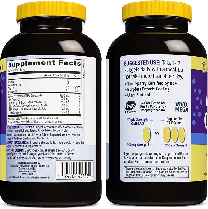 InnovixLabs Triple Strength Omega 3 Fish 900 mg, 3 Supplement Omega-3 for 200 Capsules