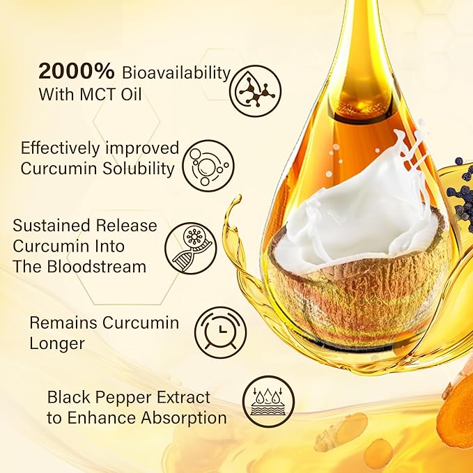 Turmeric Gummies 1000mg w/MCT Oil C8 C10, Organic Antioxidant, Sugar Free Turmeric Curcumin Supplement + Black Pepper Extract Support Flexible & Comfort, Digestion, Energy, Ultra Absorption, 60 Counts