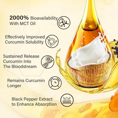Turmeric Gummies 1000mg w/MCT Oil C8 C10, Organic Antioxidant, Sugar Free Turmeric Curcumin Supplement + Black Pepper Extract Support Flexible & Comfort, Digestion, Energy, Ultra Absorption, 60 Counts