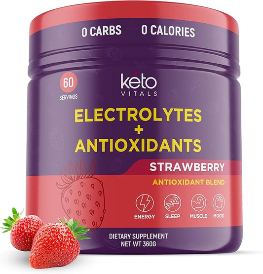 Keto Vitals Electrolytes Powder - Antioxidant Blend Electrolytes with Potassium, Magnesium, Sodium, Calcium | Keto Electrolytes Supplement Energy Drink Mix | Sugar-Free, Zero Calories, Zero Carbs