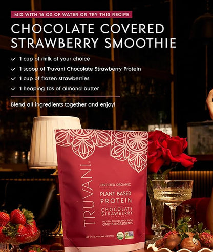 Truvani Vegan Pea Protein Powder | Chocolate Strawberry | 20g Organic Plant Based Protein | 10 Servings | Keto | Gluten & Dairy Free | Low Carb | No Added Sugar