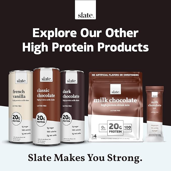 Slate Milk - High Protein Iced Coffee - Caramel Latte - 175mg Caffeine, Lactose Free Energy - 20g Protein, 1g Sugar, 100 Calories, 1g Net Carbs, No Sugar Added - Protein Coffee - 11 fl oz, 48 Cans