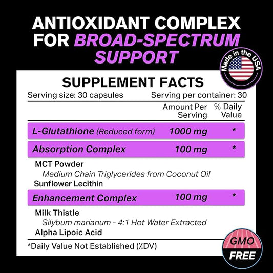 1000mg Glutathione for Immune Support 100mg Absorption 120 Vegetarian