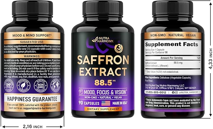 Natural Saffron Supplements 88.5 mg 90 Caps, 3 Month 2