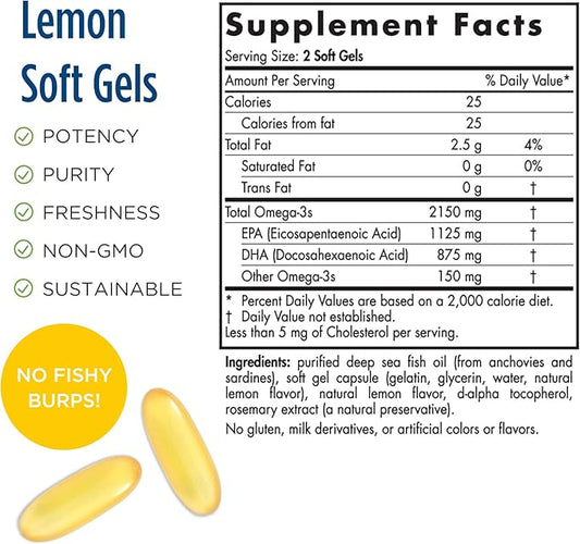 Nordic Naturals ProOmega 2000, Lemon Flavor 90 Soft 2150 mg Omega-3 - 45 Servings