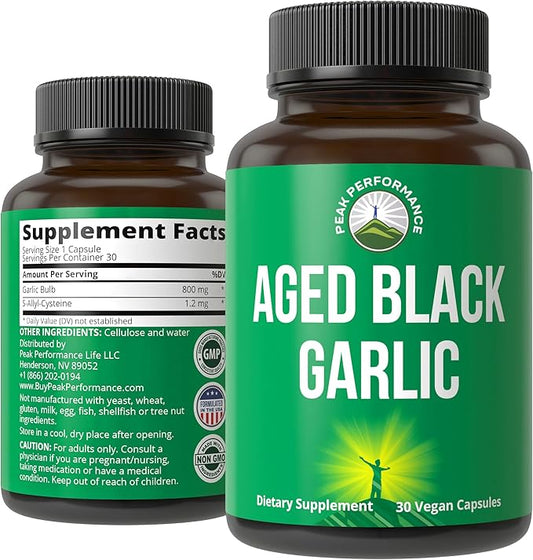 Peak Performance Aged Black Garlic Capsules.
