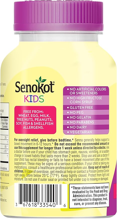 Senokot Kids Mixed Berry Laxative Gummies 2+, Senna 40 ct