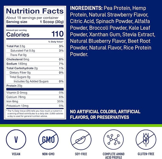 LeanFit PLANT-BASED PROTEIN & GREENS, Natural 20g Protein, 19 Servings, 1.25 Pound