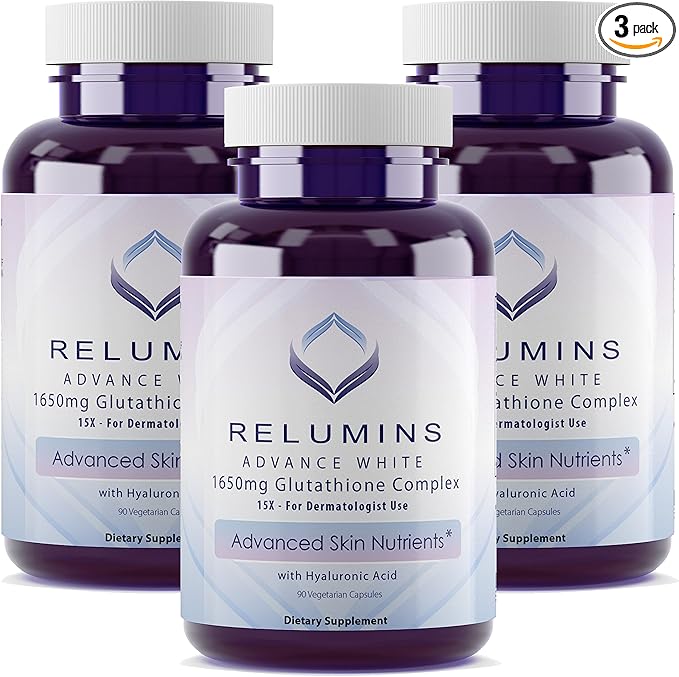 Relumins Glutathione Supplement 1650mg Reduced 90 Veggie 3 Bottles