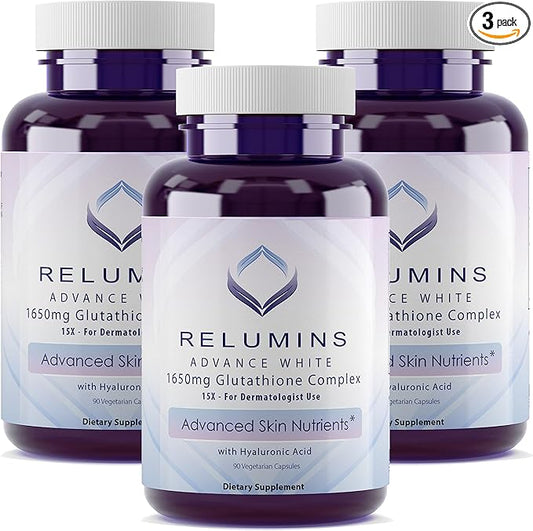 Relumins Glutathione Supplement 1650mg Reduced 90 Veggie 3 Bottles