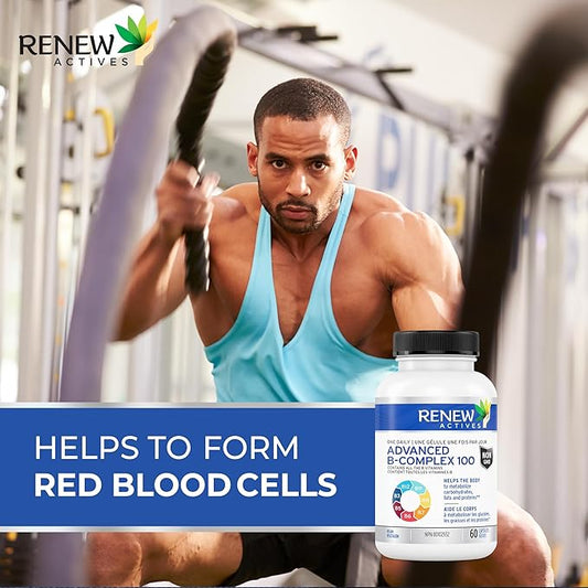 Renew Actives Vitamin B Complex 100: 100% of B1, B2, B2, B3, B3, B5, B5, B-6, B-6, B-12. B-12. Promotes 60 Caps