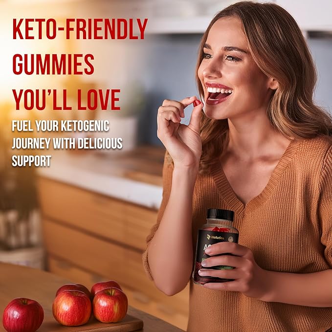 WELLUTION Keto Apple Cider Vinegar Gummies - 1000mg ACV, Vitamin B12, Folate & Antioxidants - 60 Vegan Gummies