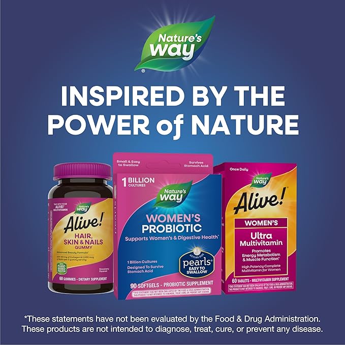 Nature's Way Women's Probiotic Pearls, Supports Women's and Digestive Health*, Protects Against Occasional Constipation & Bloating*, 1 Billion Live Cultures, 90 Softgels (Packaging May Vary)