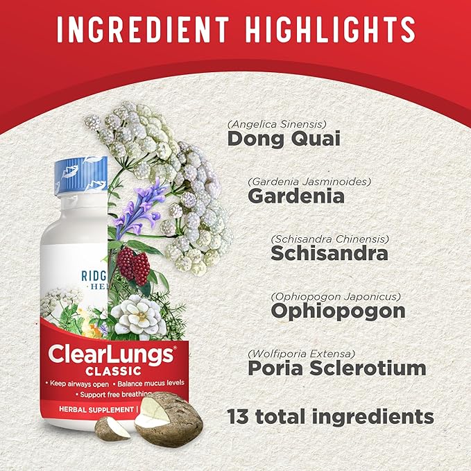 RidgeCrest Herbals ClearLungs Classic, Natural Lung (60 Caps, 30 Serv)