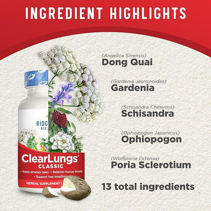 RidgeCrest Herbals ClearLungs Classic, Natural Lung (60 Caps, 30 Serv)