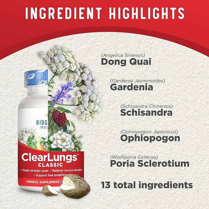 Ridgecrest Herbals ClearLungs Classic, Natural Lung (120 Caps, 60 Serv)