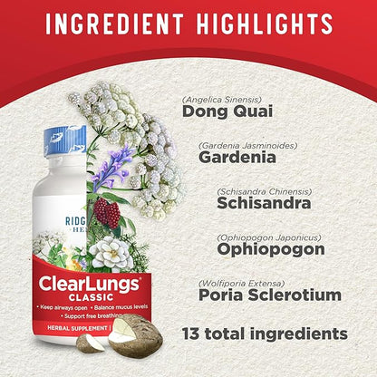 Ridgecrest Herbals ClearLungs Classic, Natural Lung (120 Caps, 60 Serv)