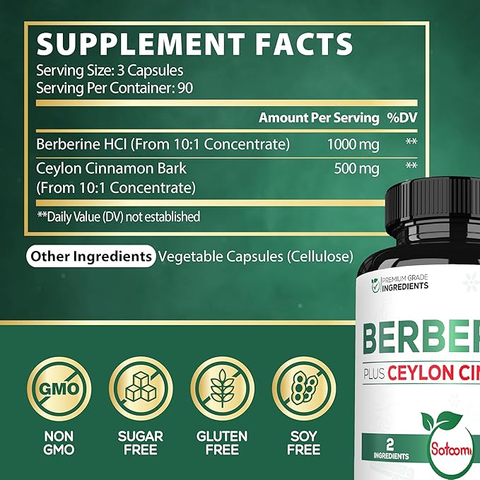 Berberine with Ceylon Cinnamon Supplement 1500mg Extra 270 Capsules
