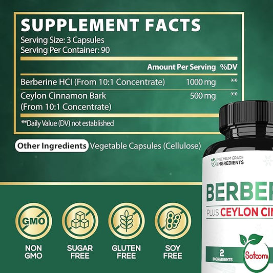 Berberine with Ceylon Cinnamon Supplement 1500mg Extra 270 Capsules