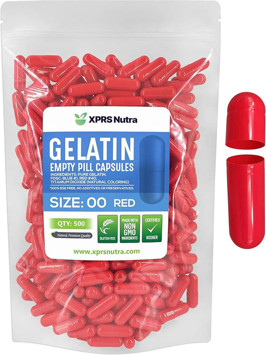 XPRS Nutra Size 00 Empty Capsules - 500 Count Empty Gelatin Capsules - Empty Pill Capsules - DIY Capsule Filling - Fillable Pill Capsules Empty Gel Caps