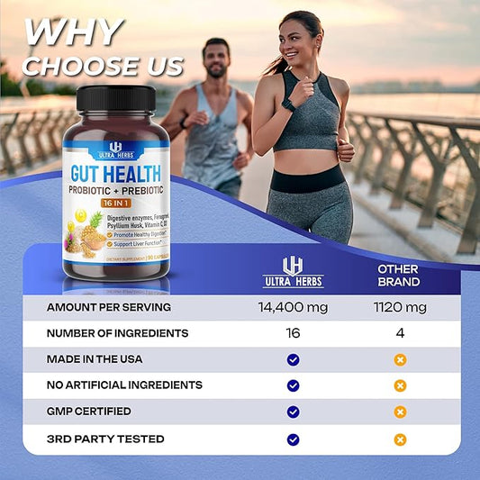 Gut Health Supplement 14,400mg with Prebiotic (90 Count 1))