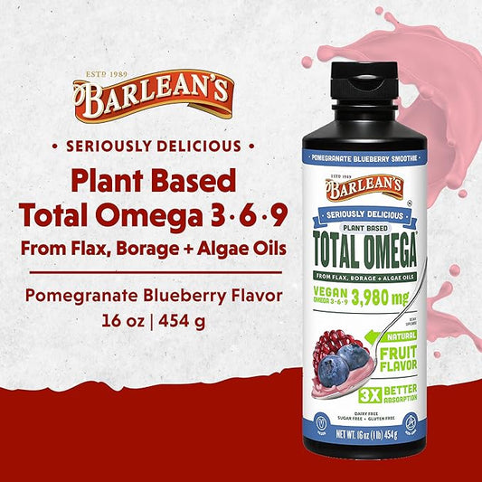 Barlean's Liquid Flaxseed, Borage & Algae 3 Supplement, 3,980 mg Omega-3-6-9, 16 16 oz