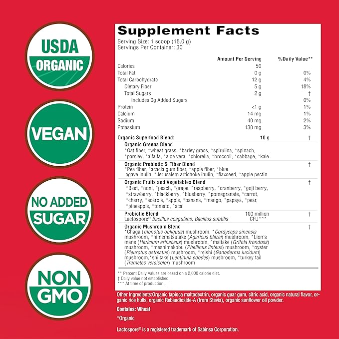 COUNTRY FARMS Super Greens Berry Flavor, 50 Organic 30 Servings
