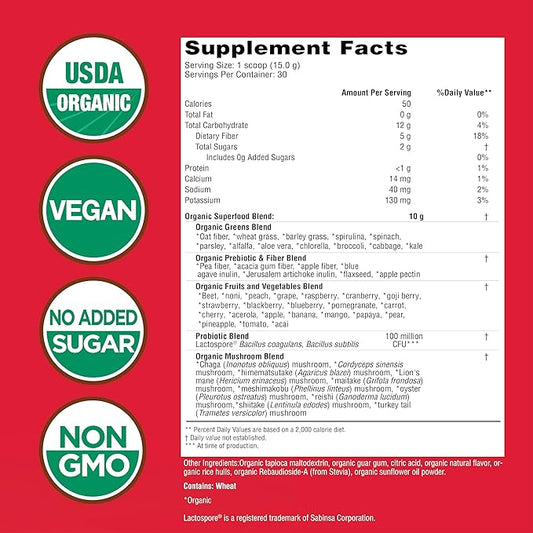 COUNTRY FARMS Super Greens Berry Flavor, 50 Organic 30 Servings