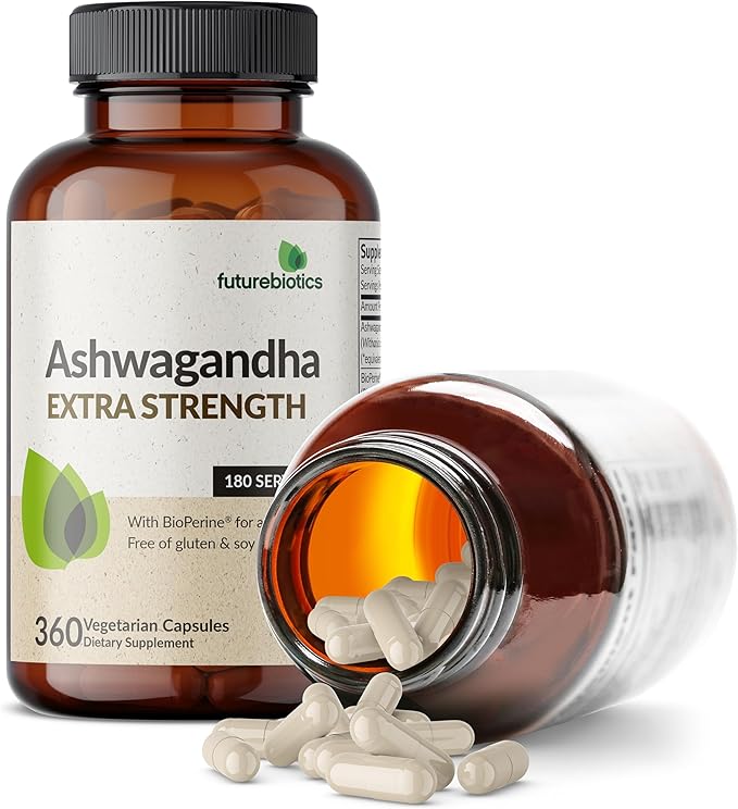 Futurebiotics Ashwagandha Extra Strength Stress & Mood Support with BioPerine - Non GMO Formula, 360 Vegetarian Capsules