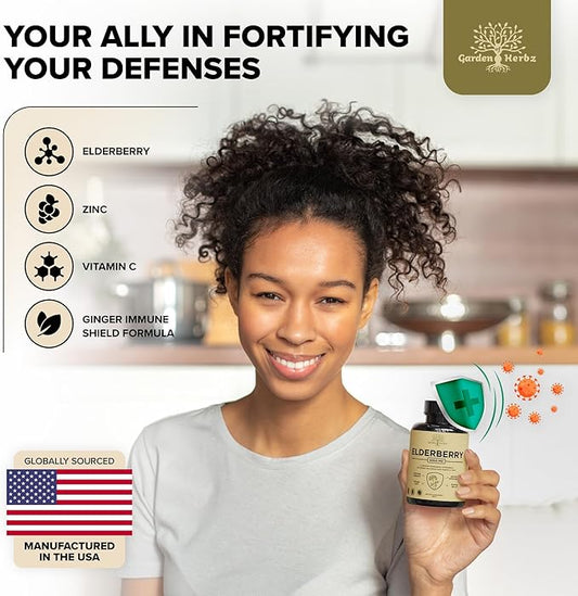 Elderberry with Vitamin C, Zinc, & Ginger – Potent Immune Booster 5000 Mg Elderberry, Zinc, & Vitamin C – Non-GMO Immunity Vitamins for Adults to Help You Feel Vibrant, 120 Caps