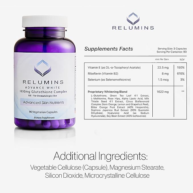 Relumins Glutathione Supplement 1650mg Reduced 90 Veggie 5 Bottles