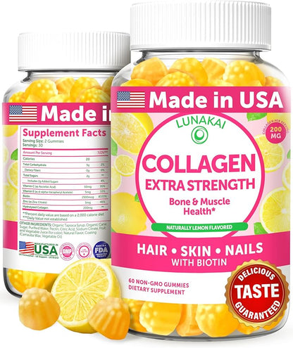 Lunakai Delicious US Made Collagen Gummies 200mg Non-GMO 60ct