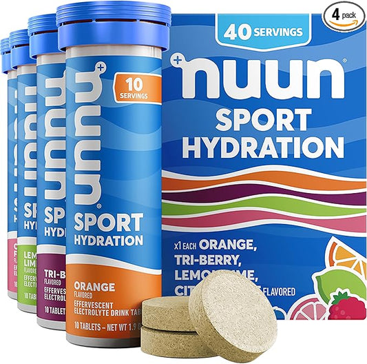 Nuun Sport Electrolyte Tablets - Dissolvable in Water, Mixed Citrus Berry Flavors, 5 Essential Electrolytes for Hydration, 1g Sugar Drink Mix, Vegan, Non-GMO, 4 Pack (40 Total Servings)