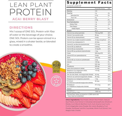 One Sol Protein Powder, Lean & 100% Plant-Based