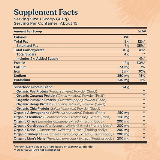 Four Sigmatic Organic Vegan Protein Powder 18g Plant-Based 21.16oz, 15 15 Servings