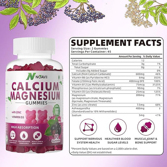 Calcium Magnesium Zinc Gummies with Vitamin D3, ashwagandha Flavor-90 Count