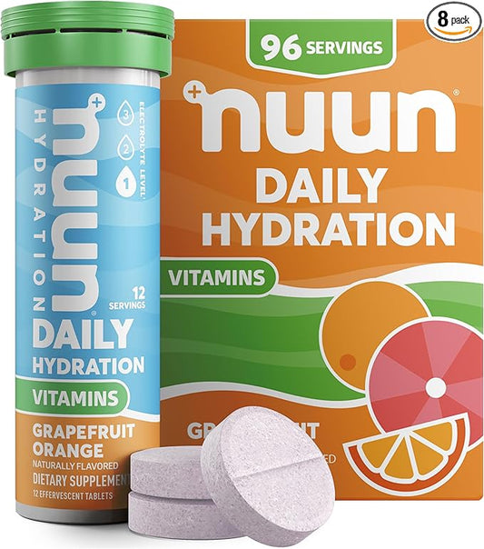 Nuun Hydration Vitamins Electrolyte Tablets, Grapefruit Orange, 5 Essential Electrolytes for Hydration + Vitamin A, B6, C, D, E, with Magnesium, Vegan, Non-GMO, 8 Pack (96'Servings)