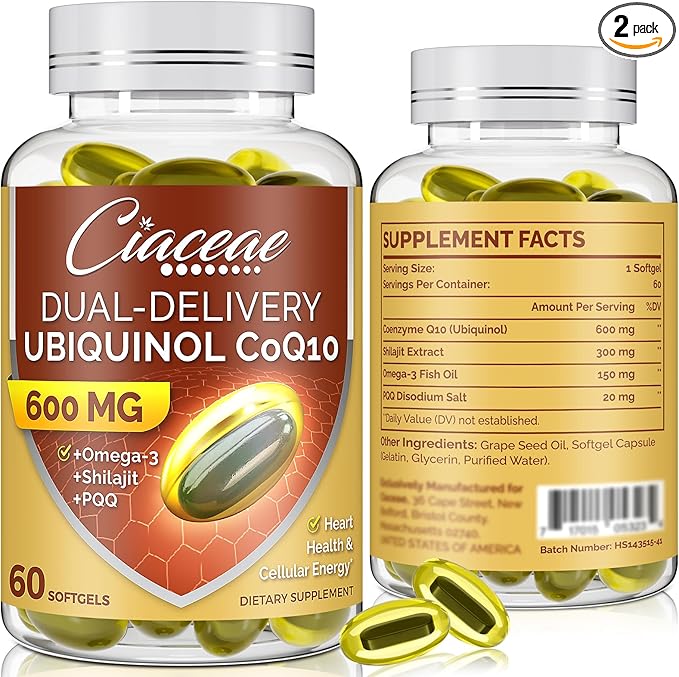 Ubiquinol CoQ10 600 MG Softgels Omega-3 & Coenzyme-Q10, Active CoQ10 Ubiquinol 120 Servings