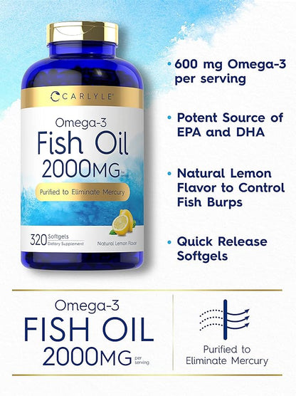 Carlyle Fish Oil Supplements 2000mg | 320 Softgels 600mg Total Omega-3 |