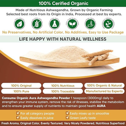 Certified Organic Ashwagandha Root Powder 8Oz -1/2Lb. Enhances 100% Pure