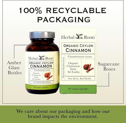 Herbal Roots Organic Ceylon Cinnamon Capsules | USDA Certified Organic - Non-GMO | 60 Organic Vegan Capsules
