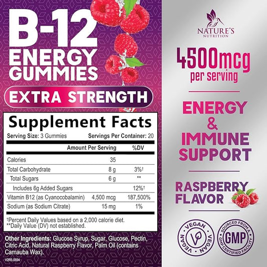 Vitamin B12 Energy Gummies 4500mcg Chewable B-12 Gummy 60 Gummies