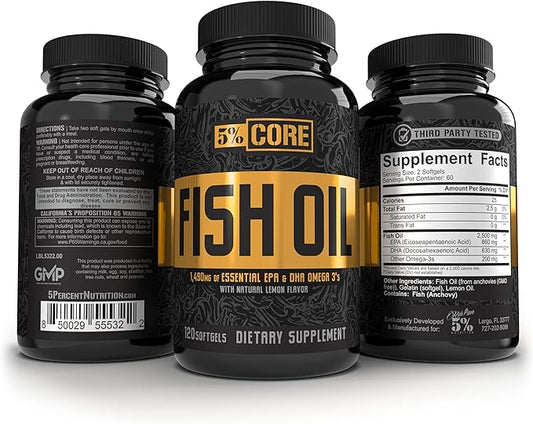 5% Nutrition Core Fish Oil Supplement 2,500 mg 3 Fatty (60 Servings 120 Softgels)