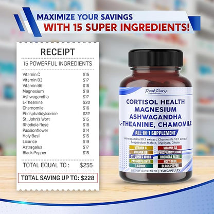 CORTISOL Health Ashwagandha 6000mg Magnesium 100mg 500mg L-Theanine