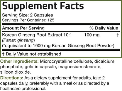 Bronson Korean Panax Ginseng Supports Energy, 250 Capsules
