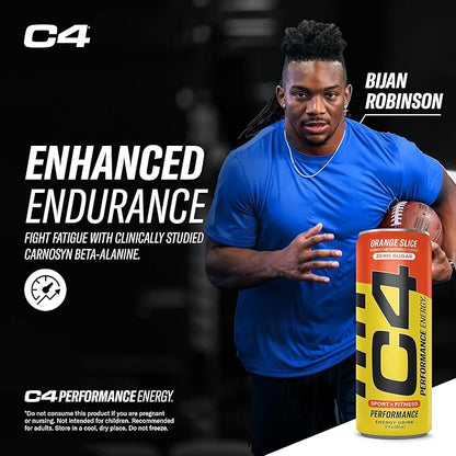 Cellucor C4 Performance Energy Drink | Zero Sugar Carbonated Preworkout Energy | 150mg Caffeine with Beta Alanine | Orange Slice | 12 Fl Oz (12 Pack)